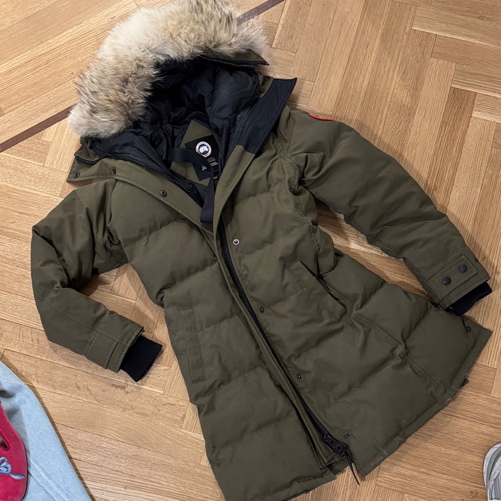Canada Goose Olive Green Fur-Trim Hooded Puffer Parka